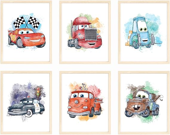 Nistio Cars Movie Poster Prints, Cars Movie Poster Wall Art Decor, Lightning McQueen, Set of 6, 8x10 inches (Unframed)