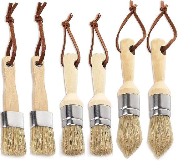Acrux7 6 PCS Chalk Wax Paint Brush, Chalk Paint Brushes for Furniture, Natural Bristles Stencil Brushes for Stenciling, Wax Brush for Painting Waxing Furniture, Home Decor, Acrylic Paint, Milk Paint