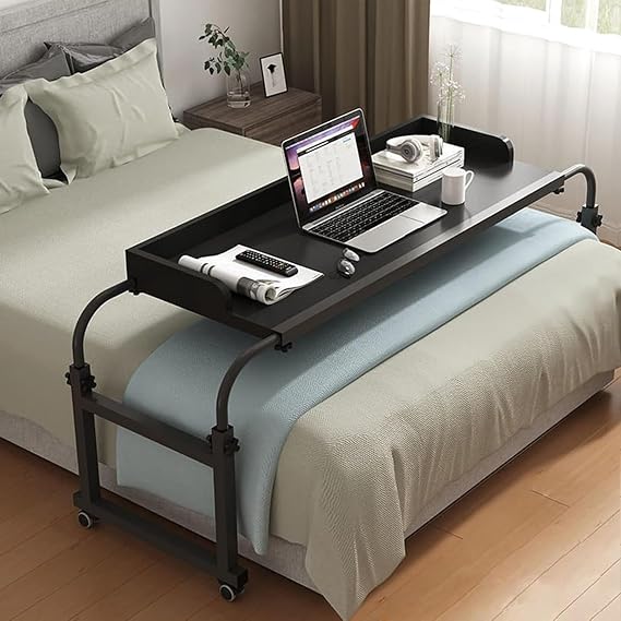 Bedtable Overbed Table with Wheels, Adjustable Height Over The Bed Table King Size, Rolling Desk Over Bed for Hospital and Home