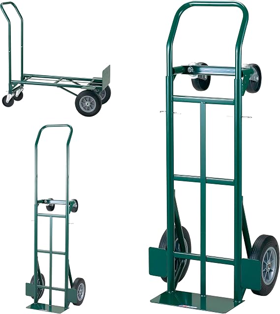 Harper Trucks JEDT8635P Convertible Hand Truck Cart, 600 lb 2-Wheel Dolly and 700 lb 4-Wheel Cart with Flat-Free Rubber Wheels for Moving, Delivery, Warehouses and Retail Stocking