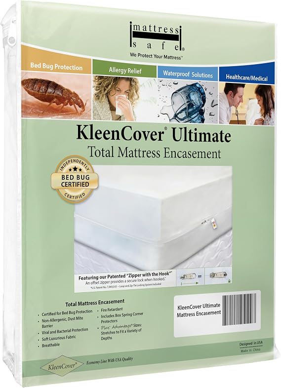 Mattress Safe KleenCover Ultimate Mattress Encasement- Twin/Twin XL, Fits 39x75-80 and 9-15"(D), Waterproof, Hypoallergenic, Certified Bed Bug Protection, Breathable, Protective Barrier from Stains