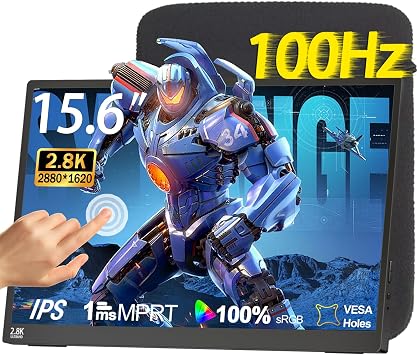 IBW 15.6" 2.8K 100Hz Portable Monitor Touchscreen, QHD 2880x1620 IPS Gaming Display, 300 Nits 100% sRGB HDR FreeSync, USB-C HDMI External Second Screen for Laptop PC Phone Switch PS5