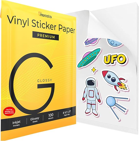 Vinyl Sticker Paper, Frosty Clear, Matte and Glossy Printable Sticker Paper for Inkjet Printer (Glossy, 20 sheets)