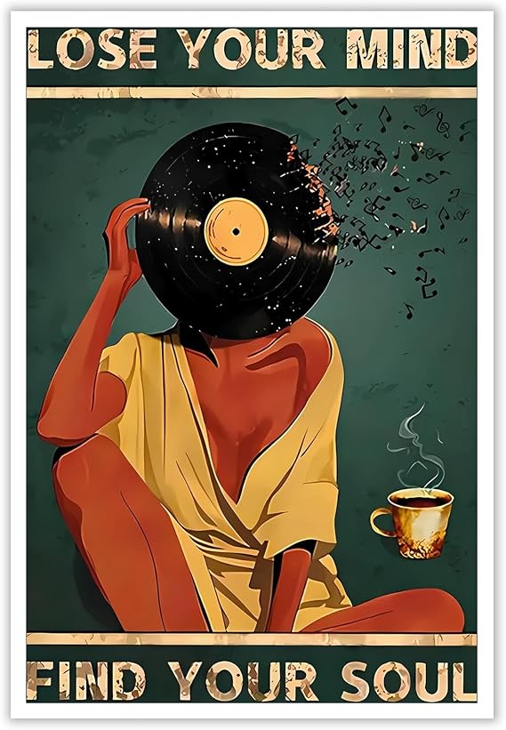 Vintage Lose Your Mind Find Your Soul Poster Mental Health Inspirational Quote Wall Art Abstract Broken Music Girl Prints Painting For Living Room Bedroom Office Wall Decor 12x16in Unframed