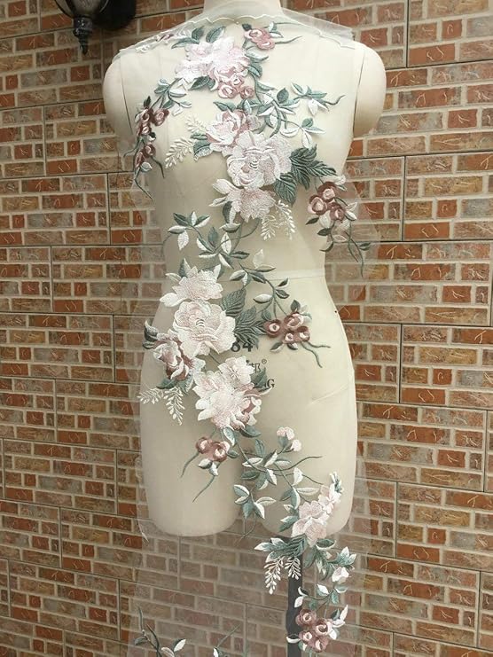 Colorful Lace Sewing Embroidery Flower Applique Patch Decals with Pearl Sequins Yarn Wedding Dress Decor DIY Clothes Sewing Crafts DIY Accessories Scrapbooking