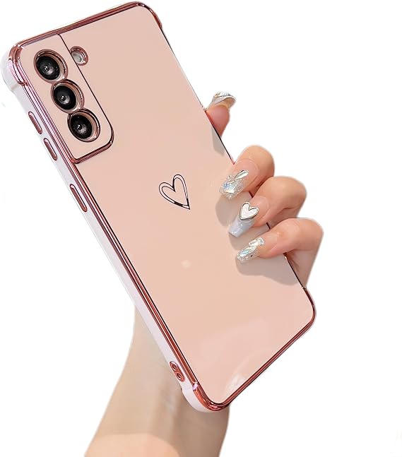 ZTOFERA for Samsung Galaxy S22 Plus 5G Case with Heart Pattern,Pink | Cute Luxury Plating Edge Design,Camera Lens Protection, Shockproof Protective Phone Case for Women Girls