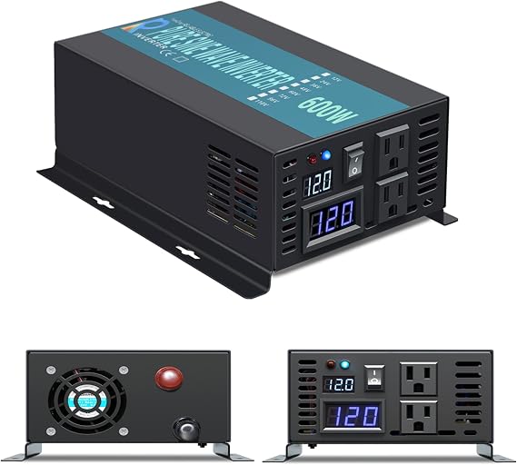 WZRELB Pure Sine Wave Inverter 600Watt 12V DC to 120V AC Power Converter 1200W Surge
