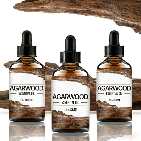 Agarwood Essential Oi(30ml/1FlOz) for Body Massage Scalp Care Eyelashes Hair Care Diffusers Nail Aromatherapy Humidifier Diffuser Soap Making DIY(3bottles)