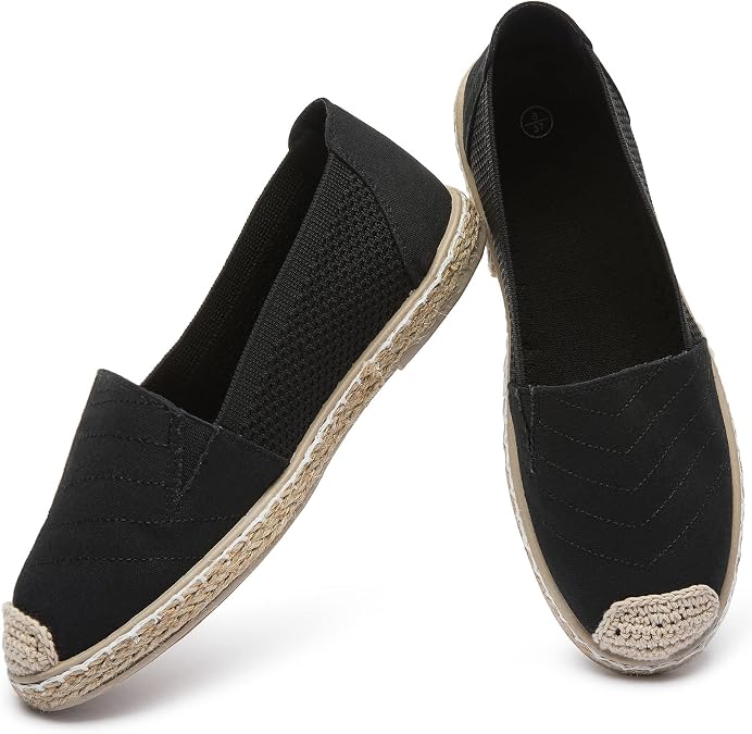 Eydram Women's Flats Shoes,Breathable Black Espadrilles Flats,Black and White Slip on Shoes(Lightweight and Soft)