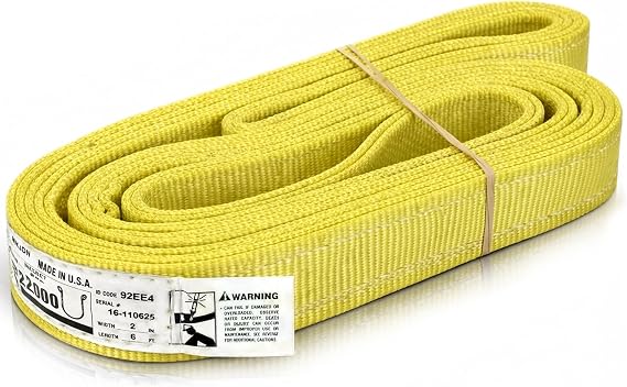 Chenango Supply 2" x 6' Nylon Lifting Web Sling USA Made, 11,000 lb Vertical, 8,800 lb Choker, 22,000 lb Basket 4 Ply Heavy Duty 900 Webbing, Type 3 Flat Eye & Eye Rigging Sling
