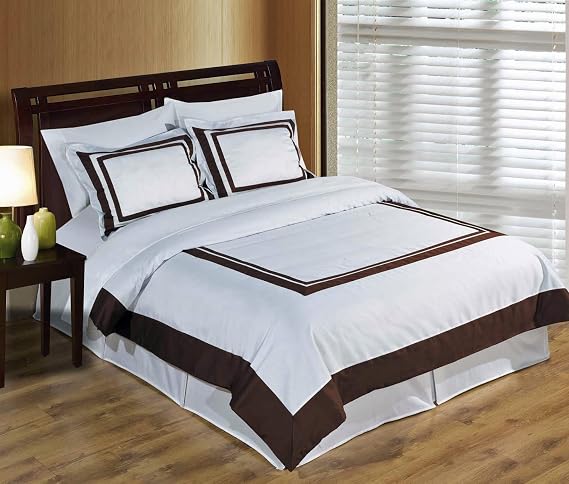 Royal Hotel Bedding Wrinkle-Free White and Chocolate Hotel 8-piece King Bed-in-a-Bag Including 100% Cotton 300 Thread Count