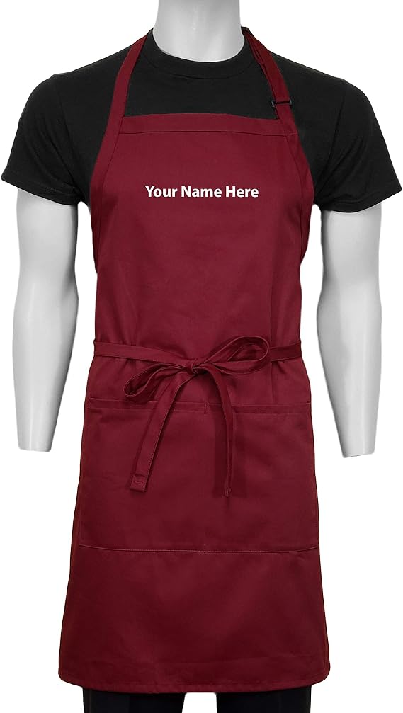 Personalized Embroidered Apron Customized Adjustable Bib Aprons with Pockets Chef Kitchen Apron