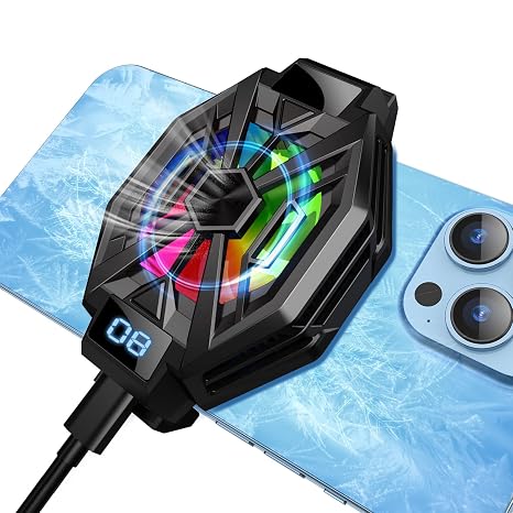 Cell Phone Cooler for Gaming, Temperature Display Semiconductor Fan Cooling Function 3 in 1 Heatsink Fits Most Smartphones, Portable Water Cooled Cell Phone Radiator for Gaming and Videos