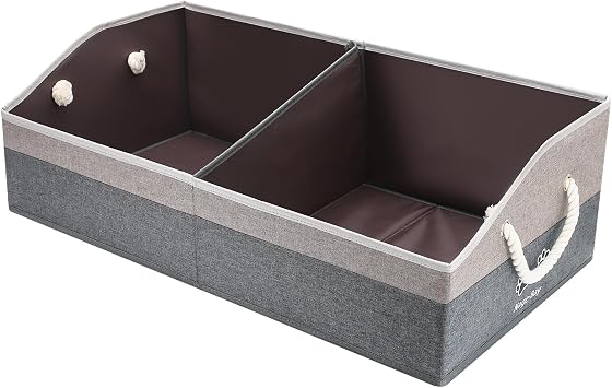Large Dog Toy Basket with Handle, Foldable Dog Toy Box for Living Room Area , 28.5" Basket for Dog's Supplies, Organizer and Storage with Hard Board, Anti-Slip for Pet Toys (Gray, Large 28.5"15")