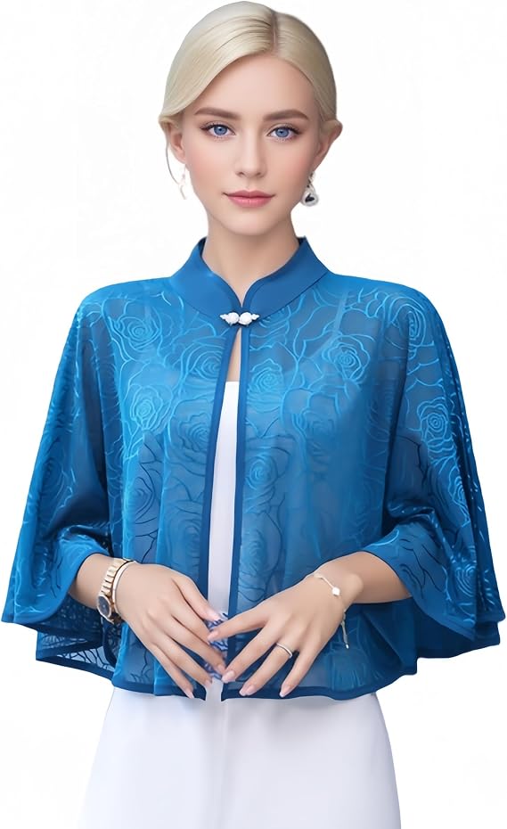 Proumhang Ladies Button Shawls Wraps Scarf Poncho For Evening Party Dresses Wedding Party Stand-up Collar Short Cape