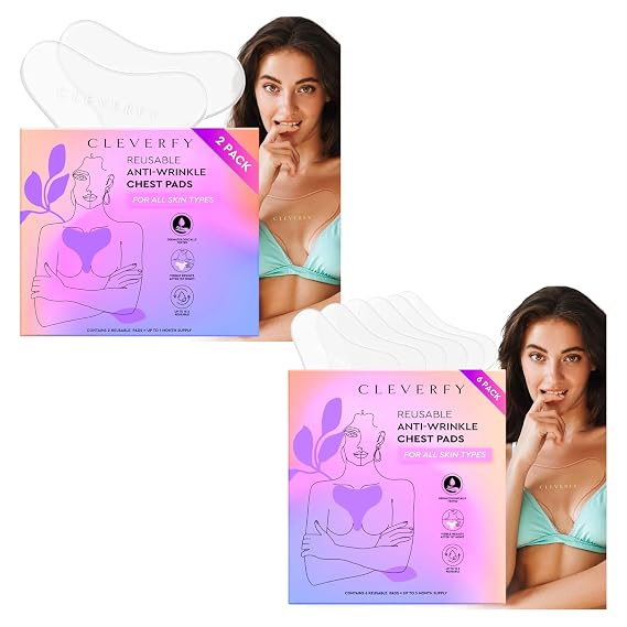 CLEVERFY Silicone Chest Wrinkle Pads for Decollete - 2 x 6 T-Shape