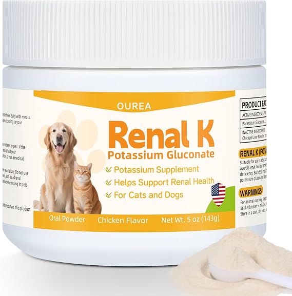 Renal K Potassium Gluconate for Dogs & Cats 2.2 mEq per Scoop Supports Kidney Function, Restores Potassium Levels Boosts Energy Muscle Strength Vet-Recommended