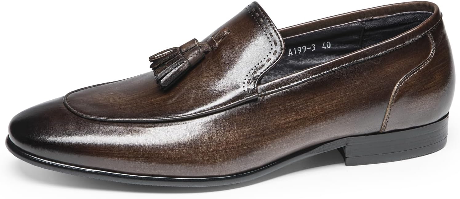 Men's Loafers & Slip-Ons - Genuine Leather Tassel Loafers | Classic Dress Shoes with Hand-Tied Fringes for Formal Occasions