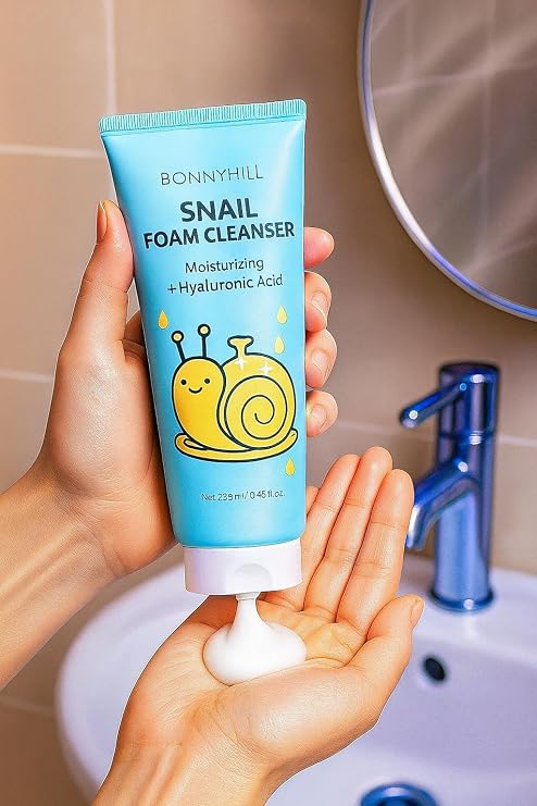 BONNY HILL Foam Cleanser, Clarifying and Daily Brightening with Rice Niacinamide and Collagen 250ml/8.45 fl oz, Korean Skincare (Snail)