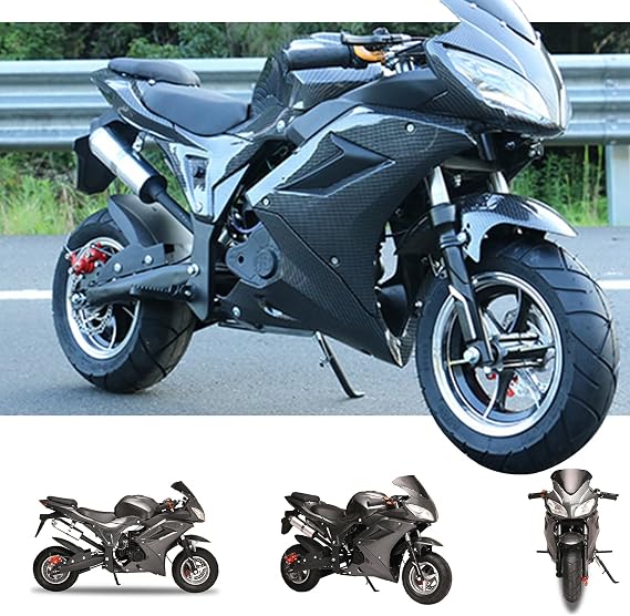 Pocket Rocket Motorcycle, 4-Stroke 50cc Motorcycle, Pocket Bike | Front Rear Disc Brakes, Dual Headlights Pocket Gas Motorbike, Mini Motorcycles for Adults Trail Racing Up to 40KM/H Bla