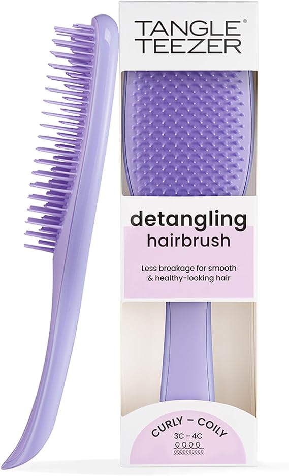 Tangle Teezer Naturally Curly Ultimate Detangler Hairbrush for 3C-4C Curly Coily Hair - Two-Tiered Teeth Define Curls & Reduce Frizz - Purple Passion