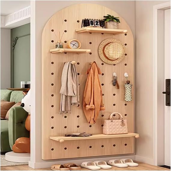 Pegboard, Wood Pegboard Combination Wall Organizer Kit, Wall Mount Peg Board Divider, Craft Organizer Peg Board Display for Bedroom Study(Brown,40x60cm)