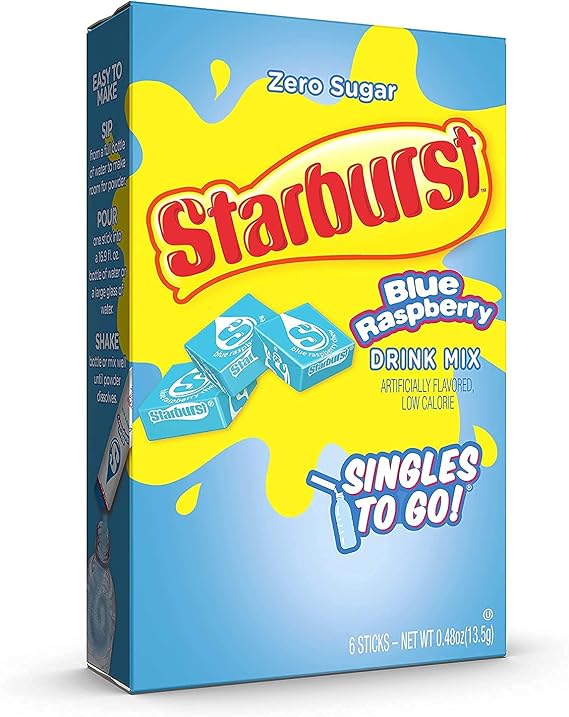 Starburst Singles To Go Zero Sugar Drink Mix, Blue Raspberry, 6 CT Per Box (Pack of 1)