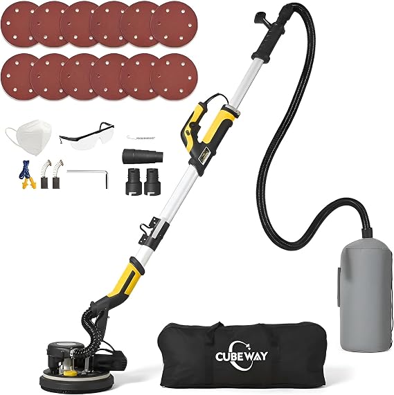 750W Drywall Sander with Vacuum and LED, 7-Speeds, 215MM 6 Hole Pad