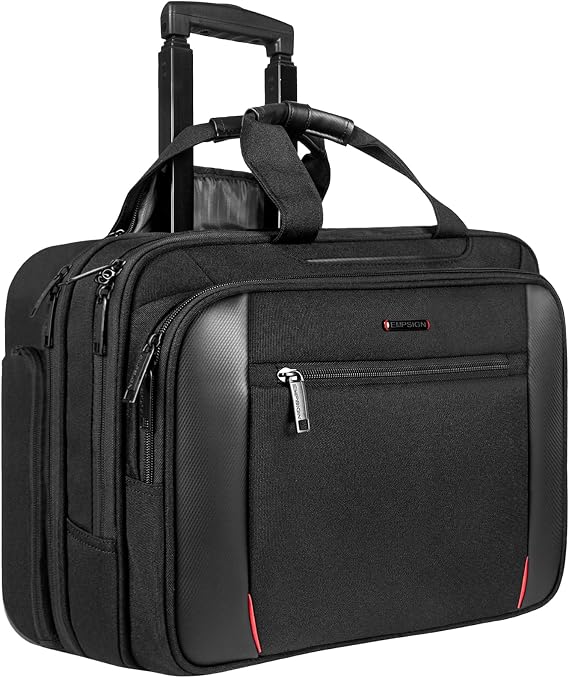 EMPSIGN 17.3 Inch Rolling Laptop Bag for Women/Men, Black | Waterproof Rolling Computer Bag, Carry-on Briefcase with Wheels, Personal Item Suitcase for Travel/Work/Business