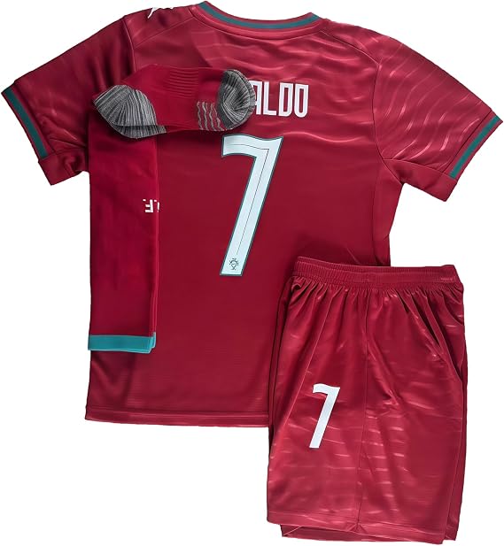 New Youth #7 Football Soccer Kids Jersey Shorts Socks Set Youth Sizes