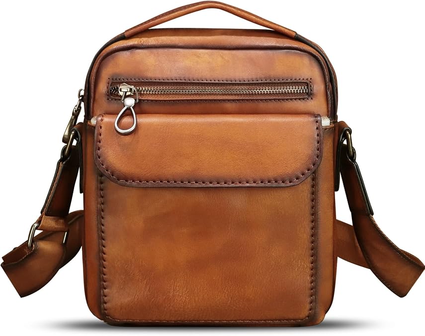 Genuine Leather Messenger Bag for Men Shoulder Crossbody Bag Vintage Man Purse Satchel Handbag