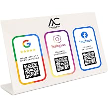 Custom Multi-QR Code Acrylic Business Sign – 2 to 4 QR Codes + NFC, Personalized Display with Logo – Contactless Counter Sign for Reviews, Social Media, Payments