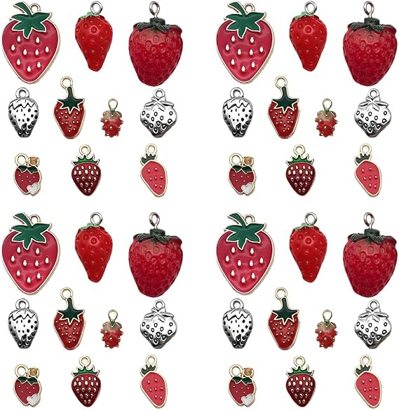 Sailanzi 40pcs Alloy enamel strawberry series Pendant Jewelry Making DIY Keychain Earrings Pendant Various Design Charms for Jewelry Making Bracelets Necklace (SN665)