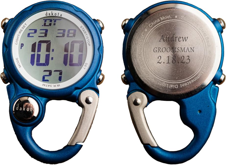 Dakota Personalized Outdoor Gear & Workwear for Men Engraved Backpacker Mini Clip Watch, Customized Gifts for Dad, Husband, Boyfriend & Groomsmen Birthday & Fathers Day Gift Ideas