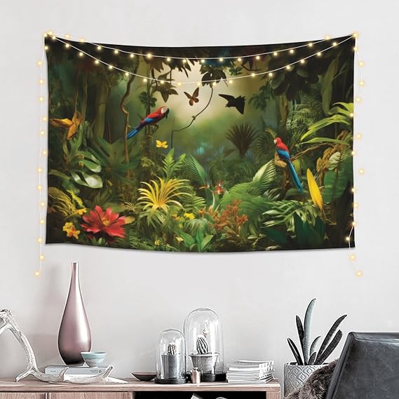 Beautiful parrot in the jungle Tapestry Psychedelic Tapestry Wall hanging Bedding Tapestry