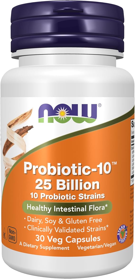 NOW Supplements, Probiotic-10TM, 25 Billion, with 10 Strains, 30 Veg Caps