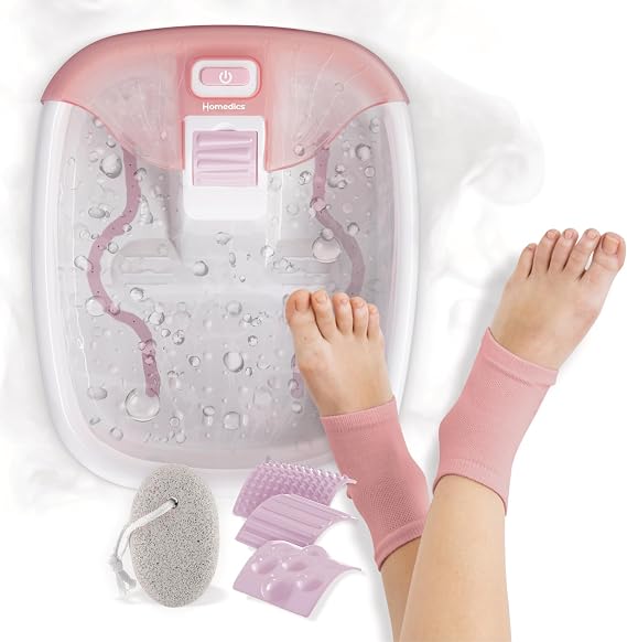 Homedics Bubble Bliss Deluxe Footbath Gift Set Maintain Heat Foot Spa with Invigorating Bubbles, 3 Massage Attachments, Pumice Stone, Moisturizing Heel Socks & Splash Guard for Ultimate Relaxation