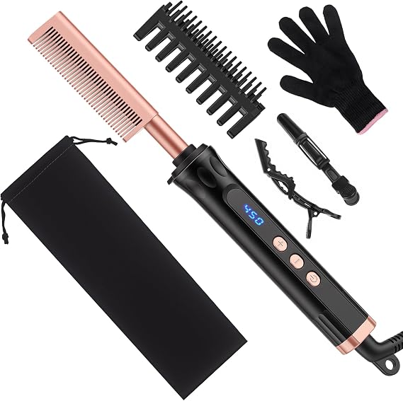Hot Comb for Wigs & Afro Hair, Ceramic Heated Straightening Brush