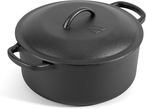 Northriver Casting 6 QT Basics Cast Iron Dutch Oven Pot with Lid and Dual Handles, Oven Safe up to 500F Large Cooking Pan,Bread Oven