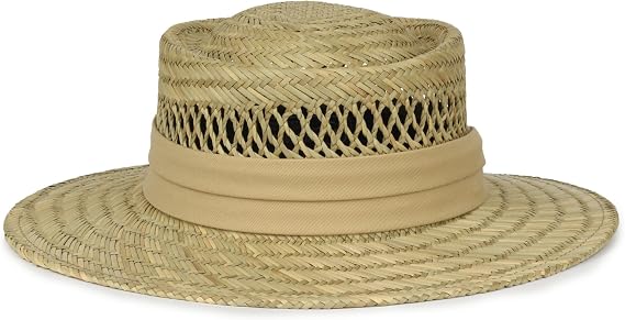 Safari Straw Sun Hat for Men & Women Wide Brim Gambler Hat with Khaki Band, Vented Breathable Straw Sun Protection, One Size Fits Most