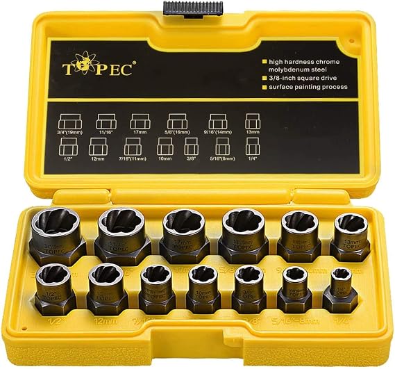 Nut Extraction Socket Socket Set Impact Bolt & Nut Remover Set, Nut Extractor Socket, Bolt Remover Tool Set for Car Repair Easy Furniture Assembly Inspection 13-Piece Set