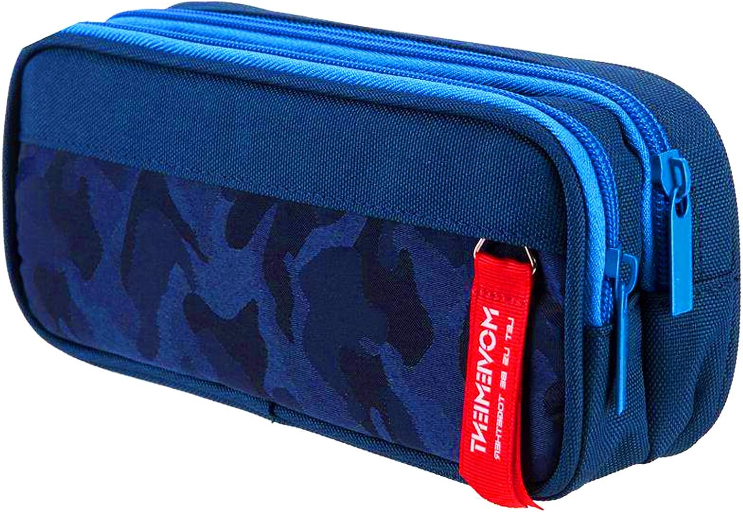 Large Pencil Case for Boys and Girls, lunaoo Lightweight Triple Pockets Pencil Cases with Big Compartments for School Stationary, Camouflage Blue