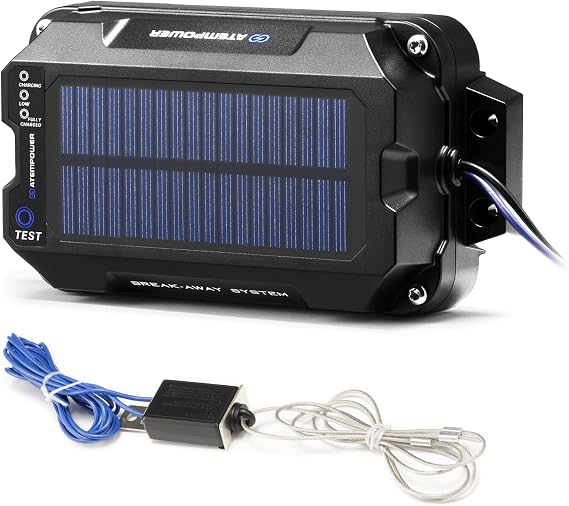 ATEM POWER Trailer Brake Controller Kit with Switch 12V 3AH LifePO4 Lithium Battery Trailer Breakaway Kit Brake Controller Bulit-in Solar Panel LED Indicator Break Away System for Trailer Caravan IP65