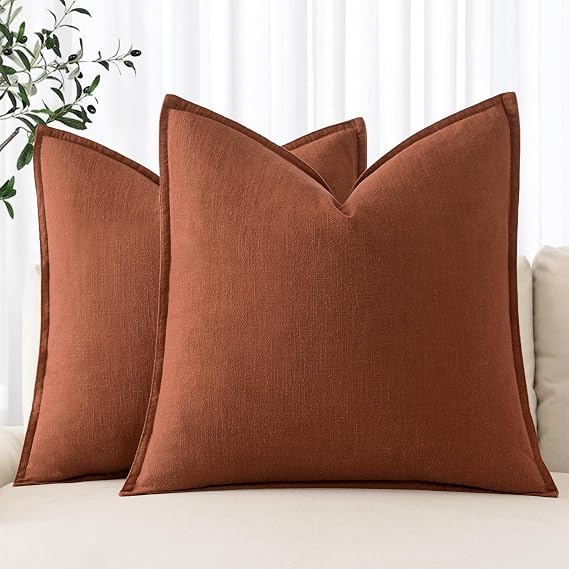MIULEE Decorative Linen Pillow Covers 20x20 Inch Rust
