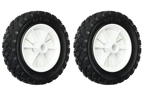 Shepherd Hardware 8710E 6-Inch Semi-Pneumatic Rubber Replacement Tire, Plastic Wheel, 1-1/2-Inch Diamond Tread, 1/2-Inch Bore Offset Axle - White