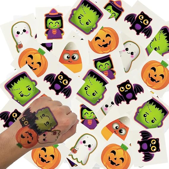 The Dreidel Company 1,200 Halloween Temporary Tattoos, Great for Birthday Party Favors, Classrooms, Favor & Goody Bags, and Party Supplies, 2" inches Assorted (1,200-Pack)