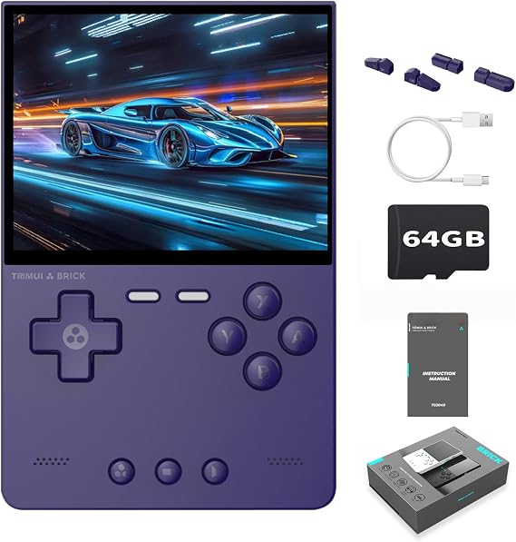 Trimui Brick Retro Game Console Portable Retro Gaming WiFi Multiplayer 3.2-inch 1024*768 IPS Screen 3000mAh Built-in 64G TF Card Linux Retro Handheld Purple