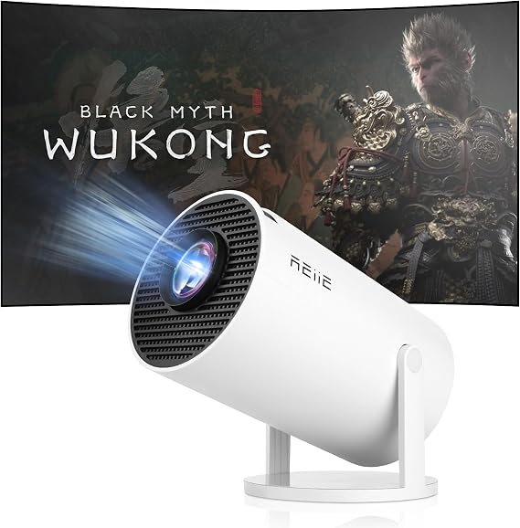 2025 Upgraded HY300 PRO+ Mini Portable Projector,180°Rotatable Smart Projector,WiFi 6+BT 5.0 with Android 11.0,0.8:1 Short Focus,200 Lumens,Support 4K 1080P Decoding, for Outdoor Camping,Home Theater