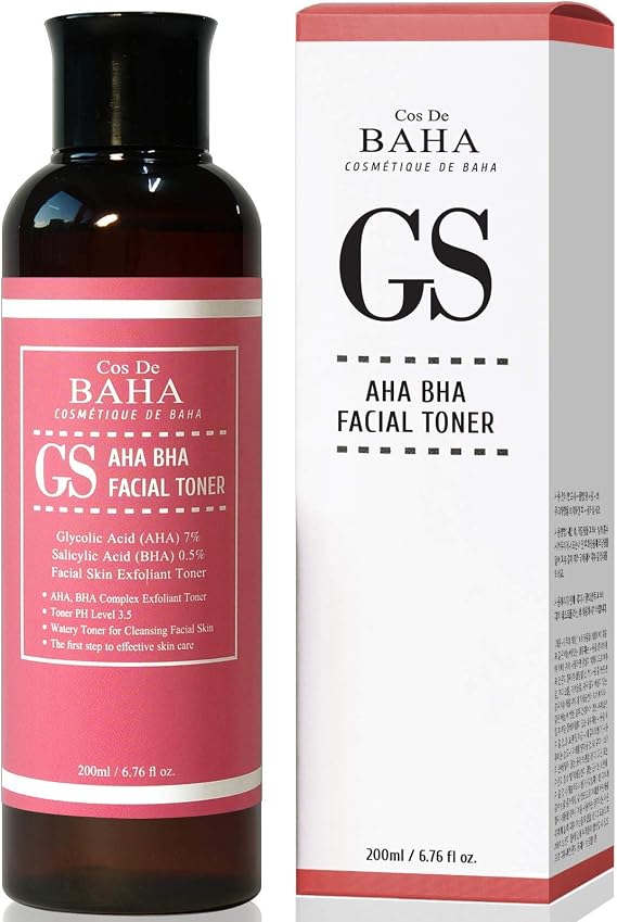 Glycolic Acid 7% AHA + Salicylic Acid 0.5% BHA Facial Toner - Alcohol Free for Smoother-Looking Skin, 6.76 Fl Oz (200ml)