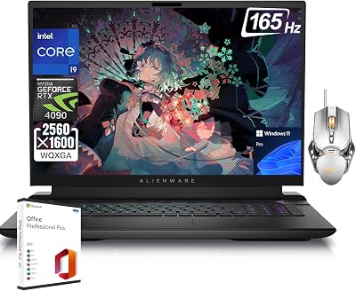Alienware M18 R2 Gaming Laptop, 18 QHD 165Hz Display, 24-core i9-14900HX, RTX 4090, 64 GB DDR5, 2 TB SSD, Backlit Keyboard, Win 11 Pro, with Microsoft Office Lifetime License & Designed Mouse